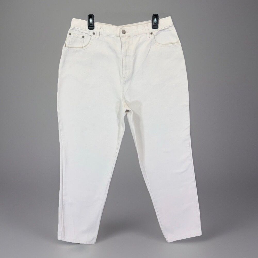 Bill Blass Jeans Easy Fit Vintage High Rise Tapered Leg Size 16 White Denim
